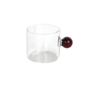 Small glass transparent coffee cup with red ball handle