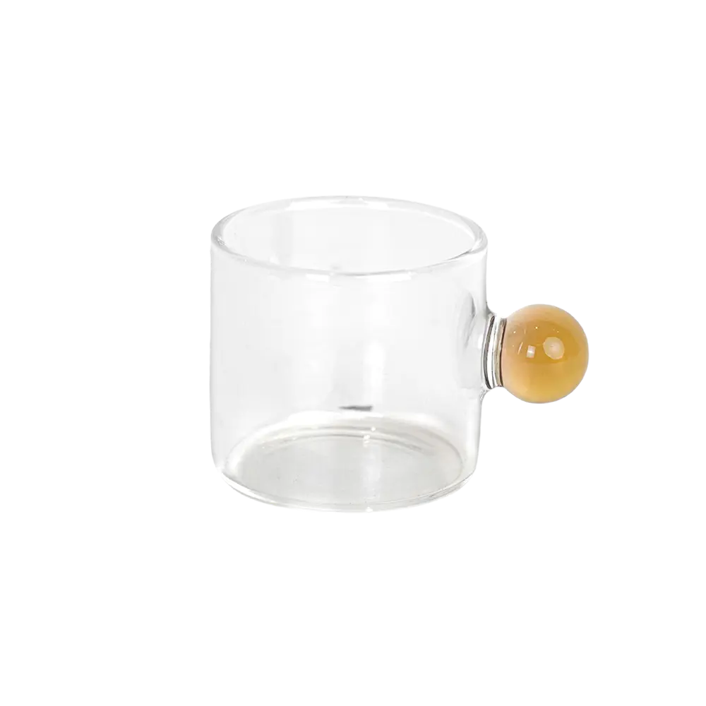 Small-Glass-Transparent-Coffee-Cup-with-Yellow-Ball-Handle Small glass transparent coffee cup with yellow ball handle