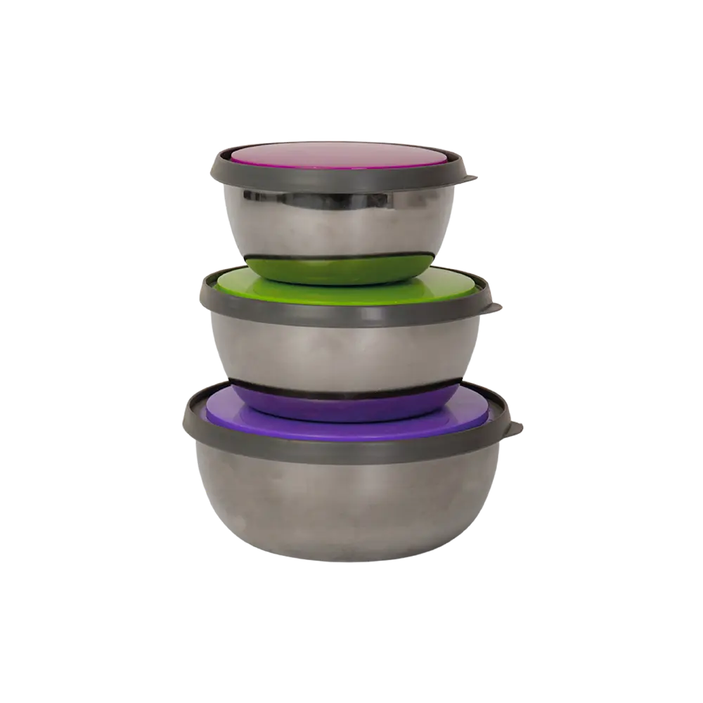 Stainless steel 3pcs bowl set with colored lid