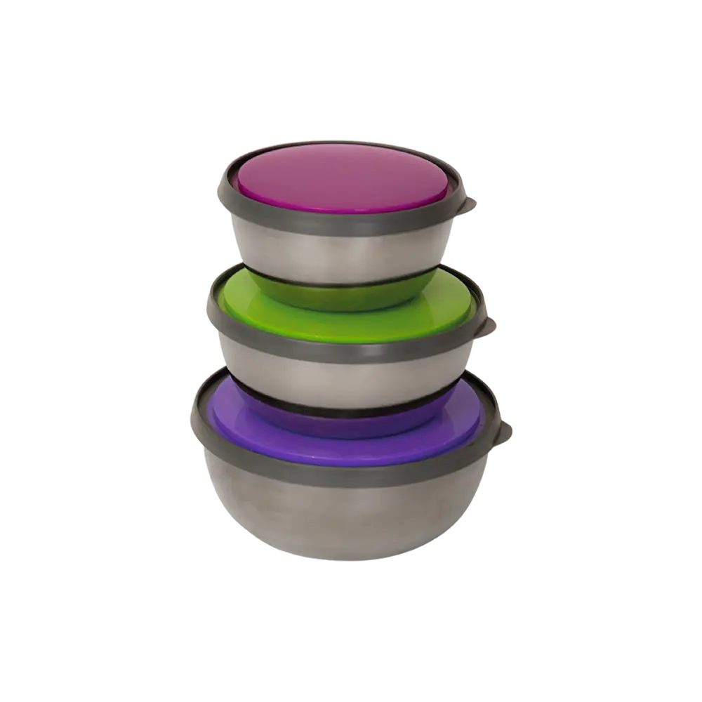 Stainless steel 3pcs bowl set with colored lid2