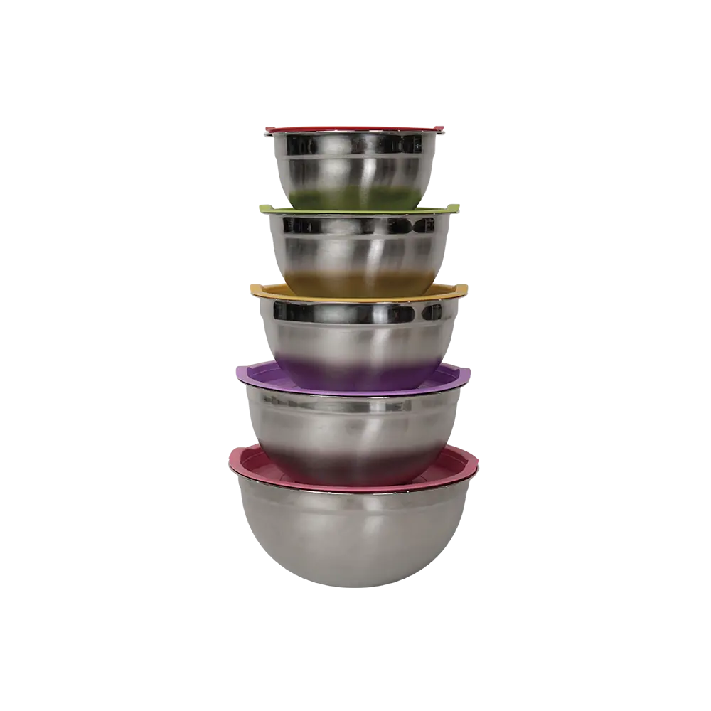 Stainless steel 5pcs salad bowl set with colored lid