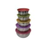 Stainless steel 5pcs salad bowl set with colored lid2