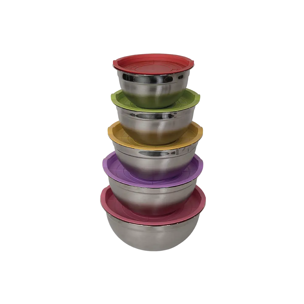 Stainless steel 5pcs salad bowl set with colored lid2