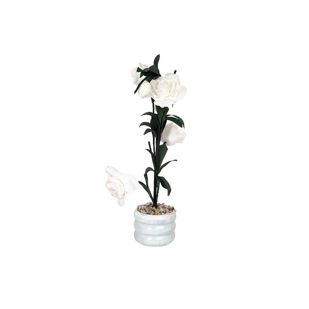 White-Flower-8x45cm-with-Porcelain-Blue-Vase White flower 8x45cm with porcelain blue vase