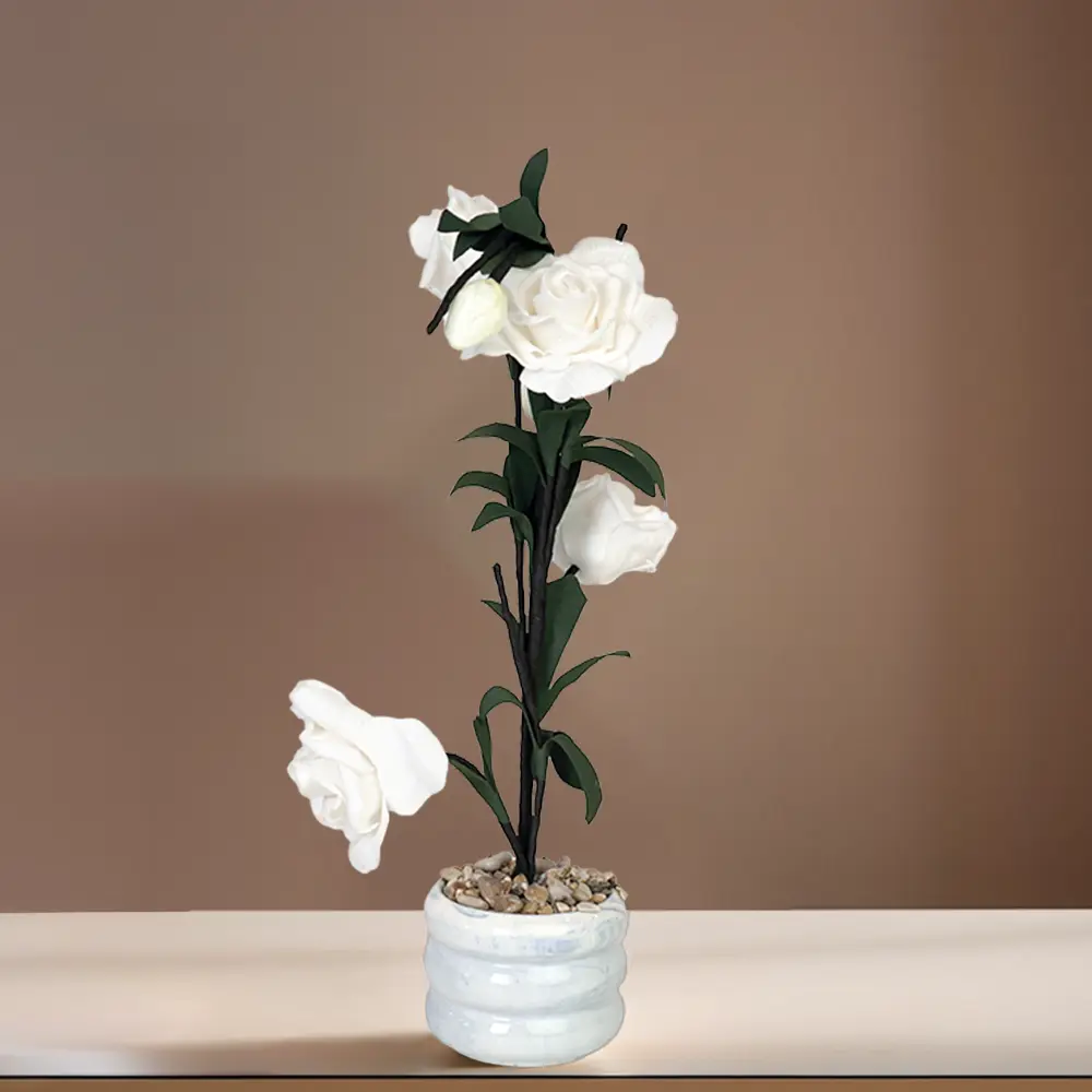 White-Flower-8x45cm-with-Porcelain-Blue-Vase1 White flower 8x45cm with porcelain blue vase1