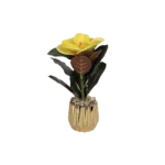 Yellow flower 7x17cm with golden geometric design vase