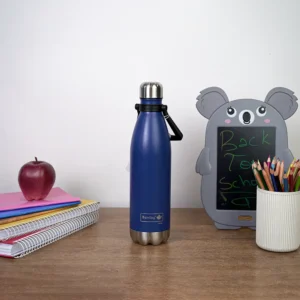 Bentley 1l stainless navy blue water bottle with handle