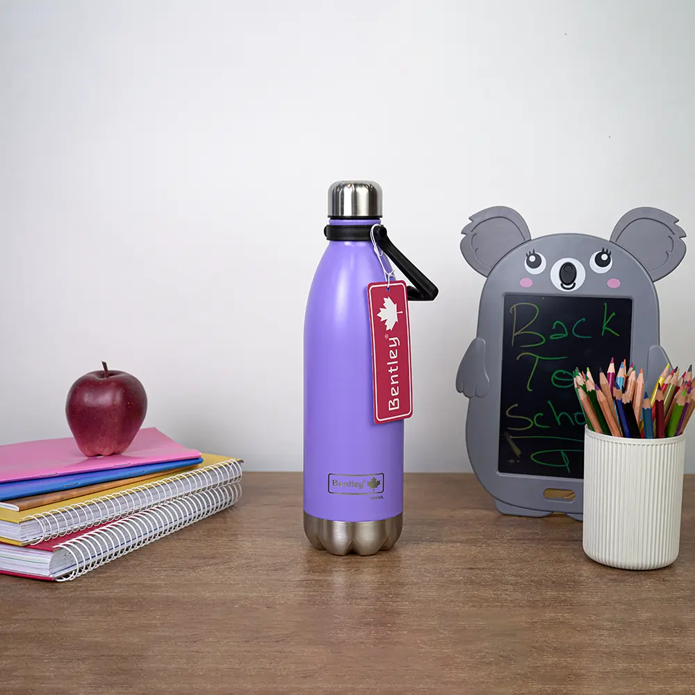 Bentley 1l stainless purple water bottle with handle