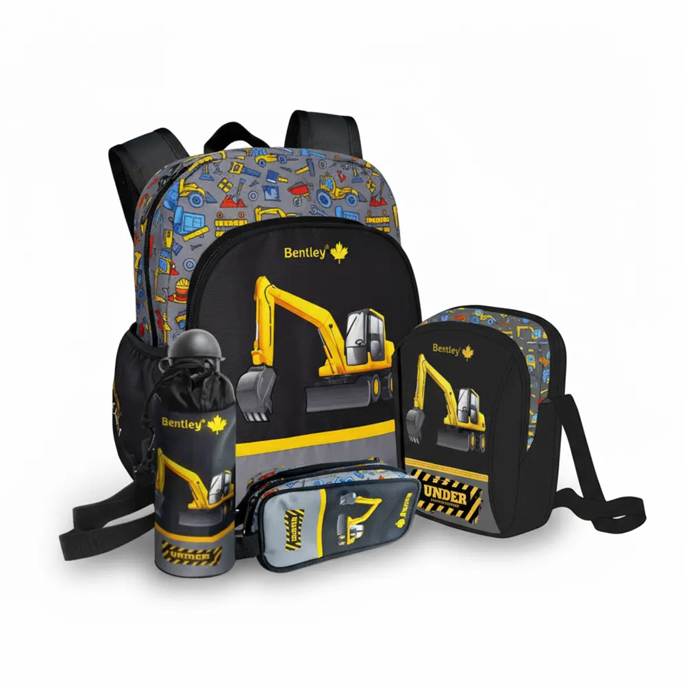 Bentley 2483 bulldozer design 5pcs 2 zippers 35cm backpack set