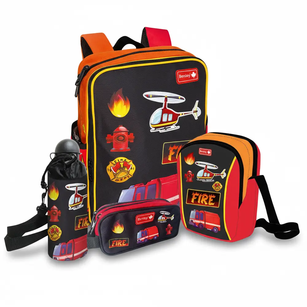 Bentley-2487-Firefighter-Design-5pcs-2-Zippers-37cm-Backpack-Set Bentley 2487 firefighter design 5pcs 2 zippers 37cm backpack set