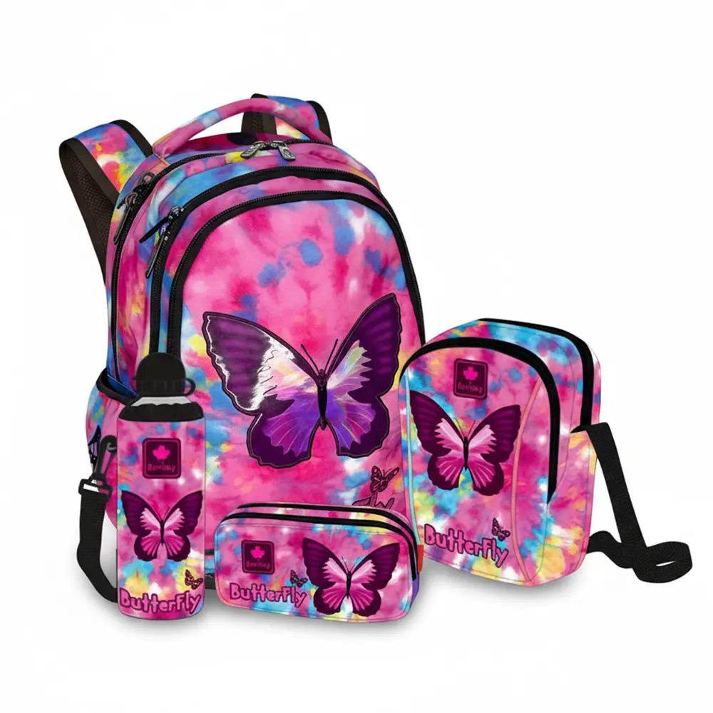 Bentley-2523-Butterfly-Design-5pcs-3-Zippers-42cm-Backpack-Set Bentley 2523 butterfly design 5pcs 3 zippers 42cm backpack set