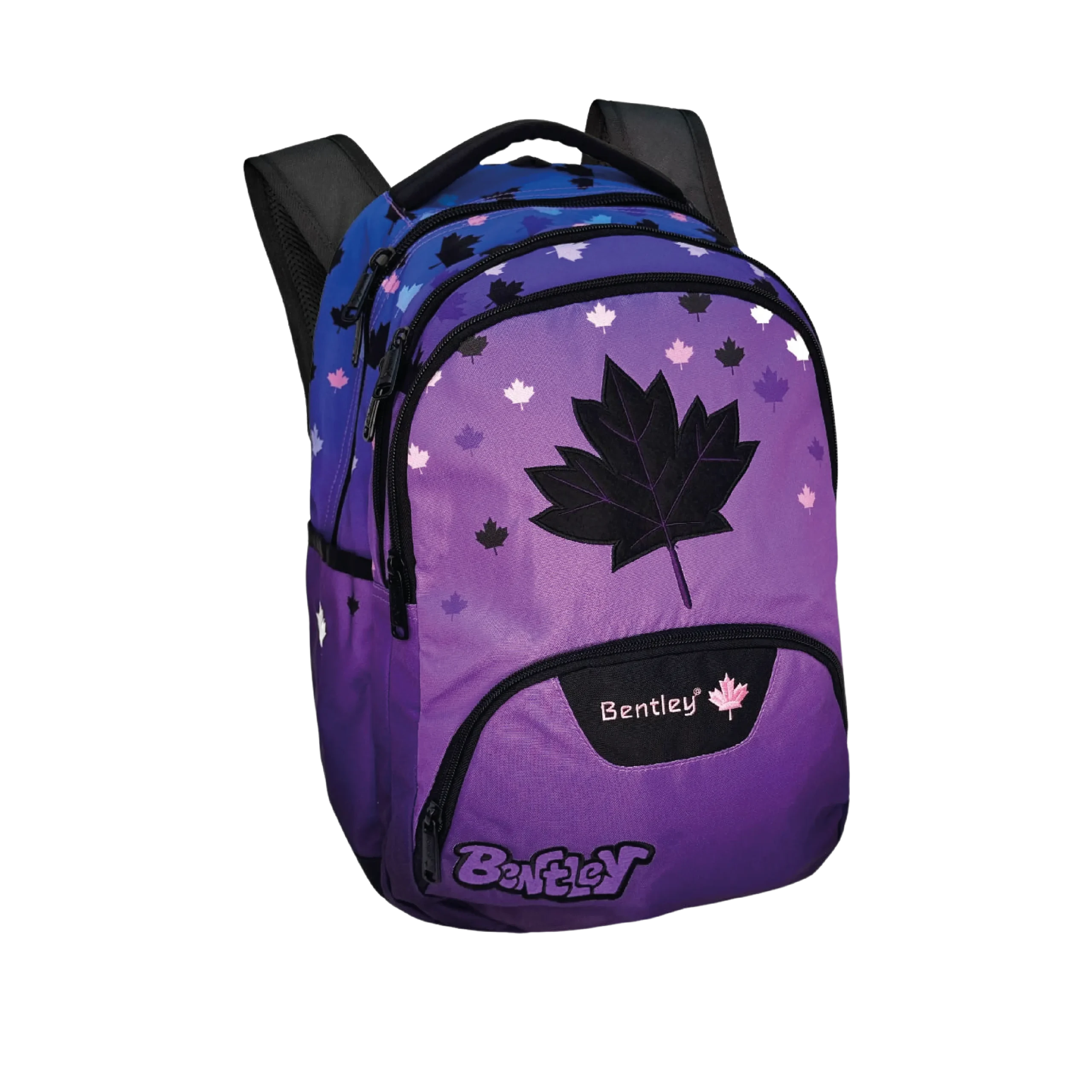 Bentley 2543 maple leaf design 3 zippers purple 45cm backpack