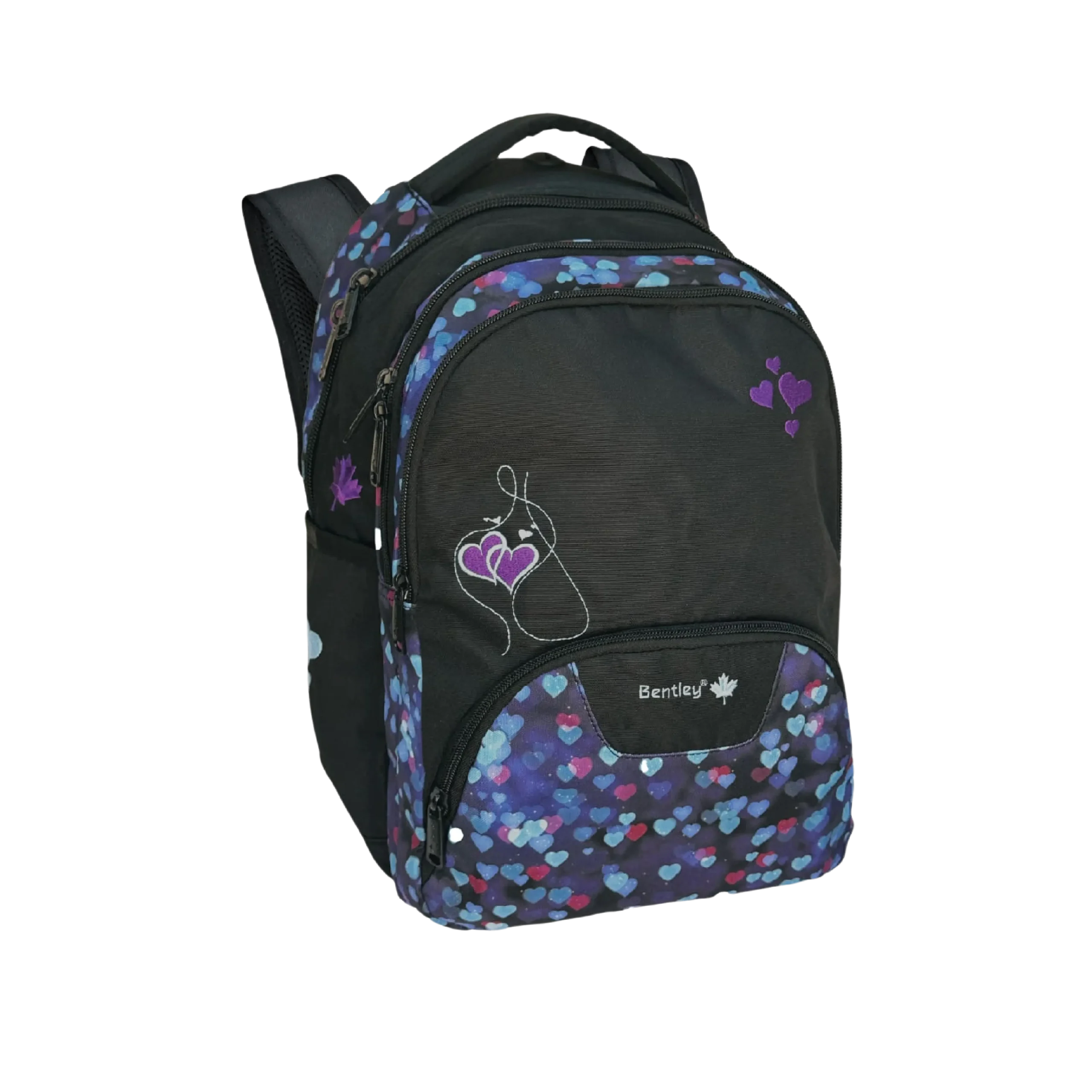 Bentley 2547 hearts design 3 zippers black 45cm backpack