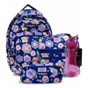 Bodypack 4pcs flowers design large navy blue backpack set