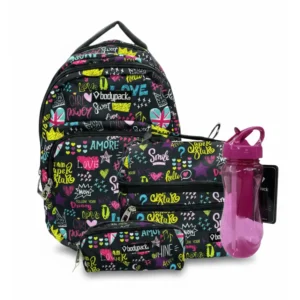 Bodypack 4pcs graffiti design large black backpack set