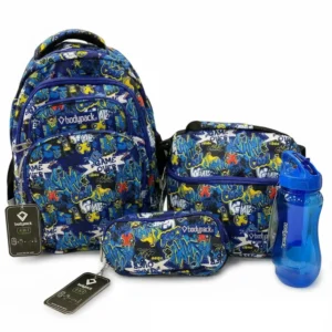 Bodypack 4pcs graffiti design medium blue backpack set