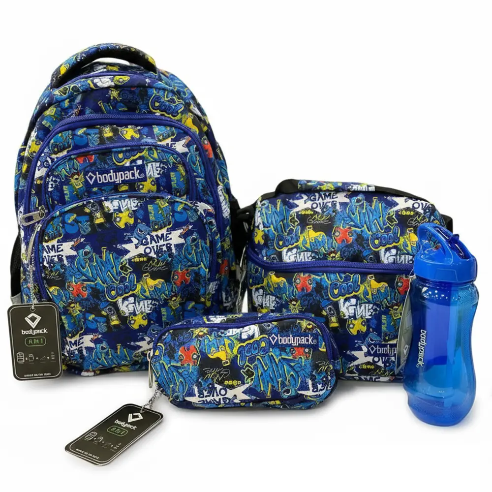 Bodypack 4pcs graffiti design medium blue backpack set