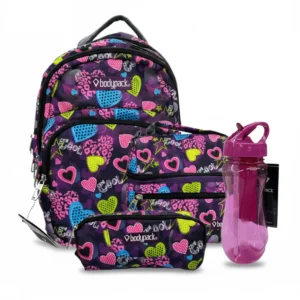 Bodypack 4pcs hearts design large purple backpack set