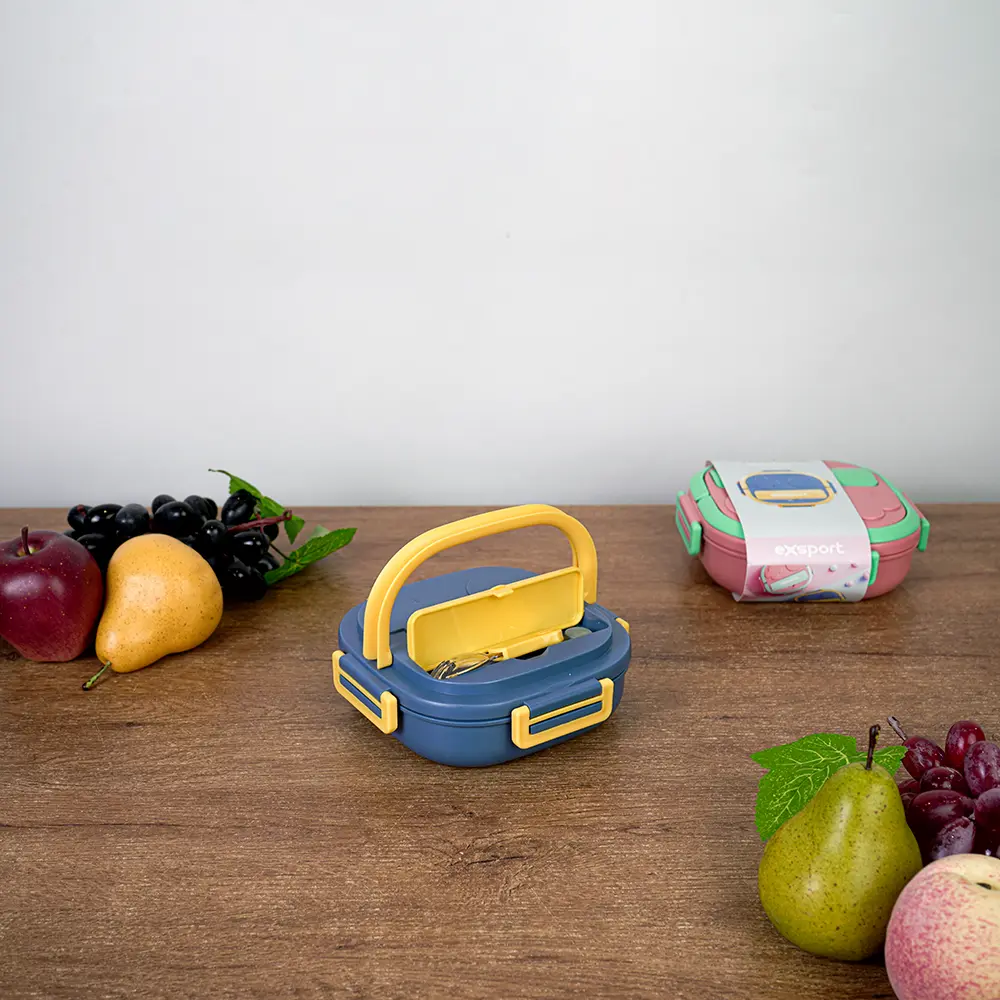 Exsport 550ml airtight 3 sections blue & yellow lunchbox1