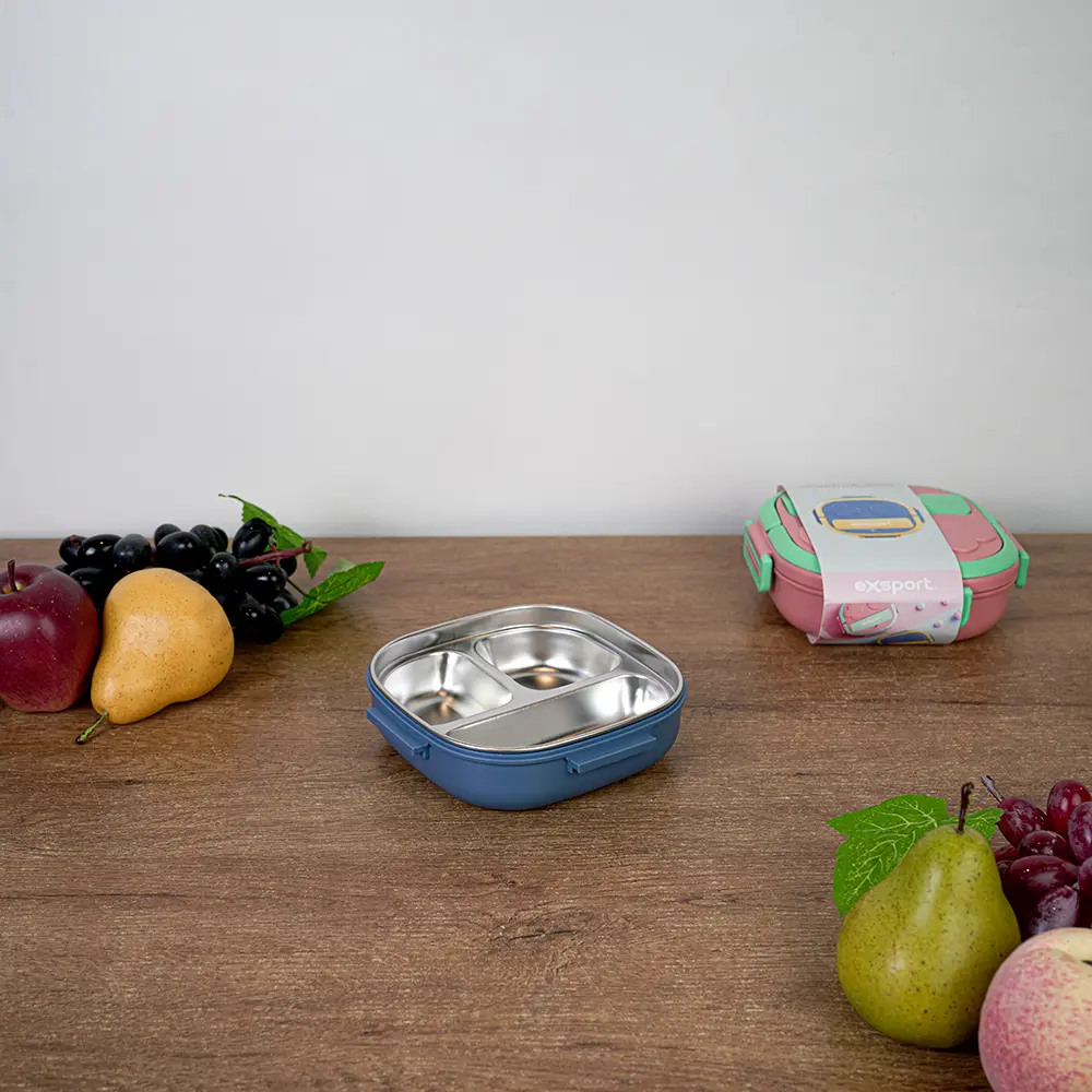 Exsport 550ml airtight 3 sections blue & yellow lunchbox2