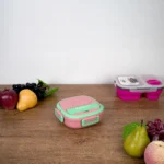 Exsport 550ml airtight 3 sections pink & green lunchbox