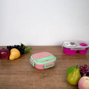 Exsport 550ml airtight 3 sections pink & green lunchbox