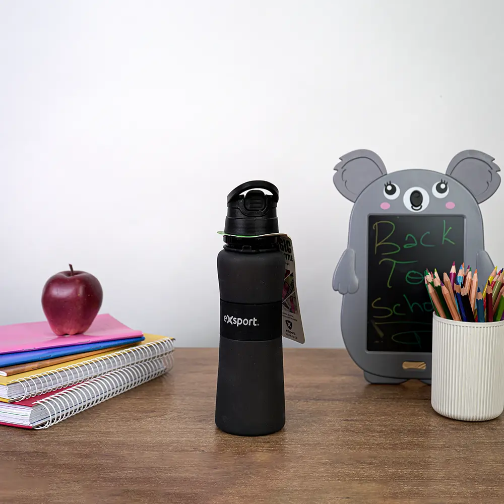 Exsport 650ml silicone black water bottle
