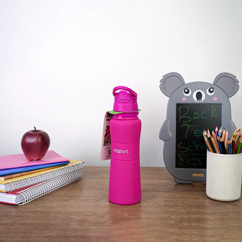 Exsport 650ml silicone fuchsia water bottle