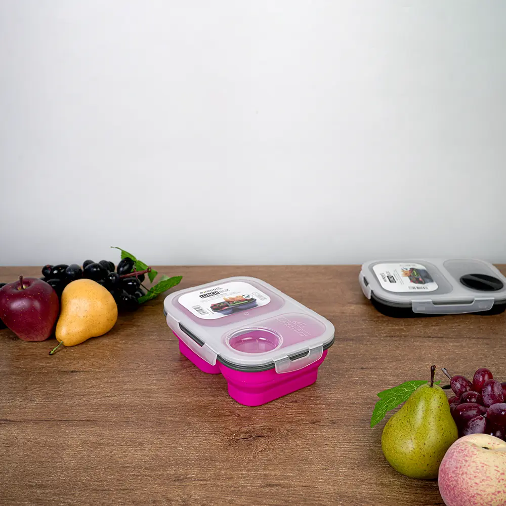 Exsport airtight silicon 2 sections fuchsia lunch box1