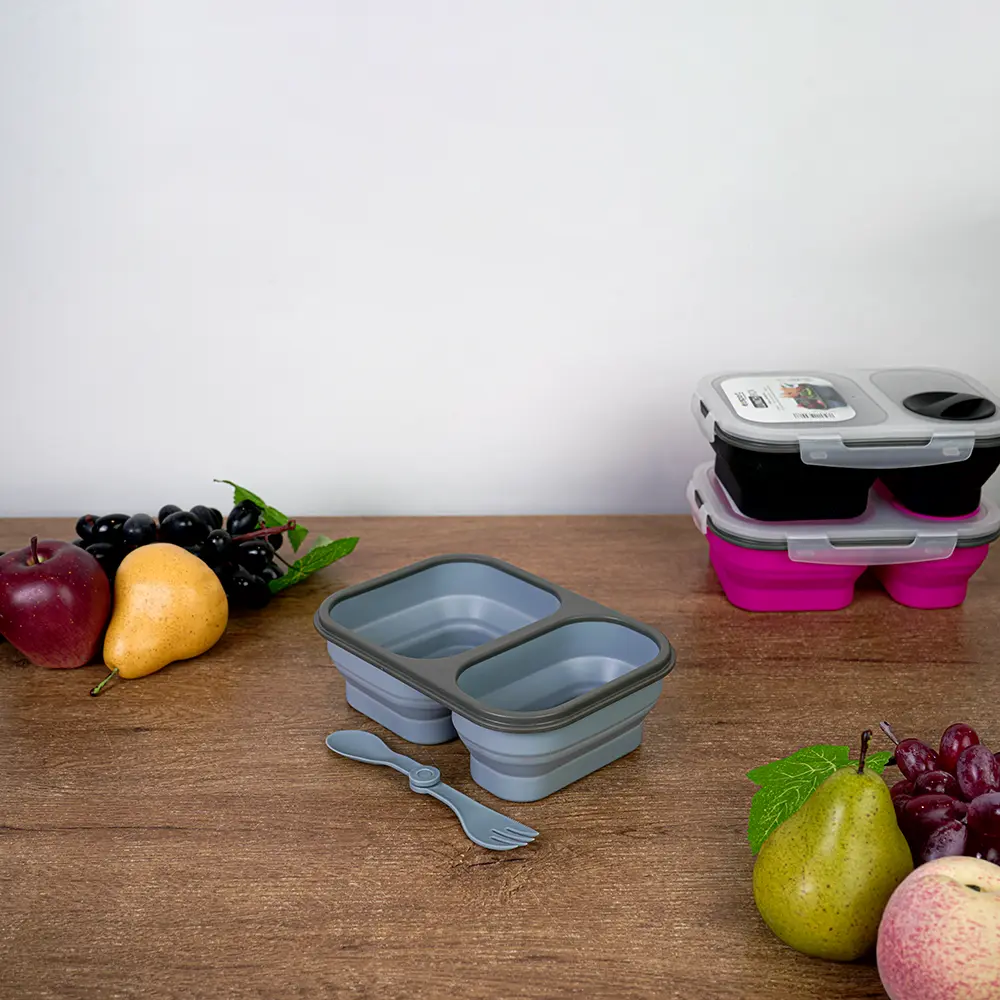 Exsport airtight silicon 2 sections light blue lunch box2