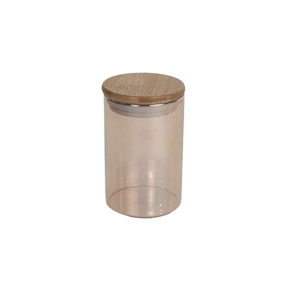 Glass 10.5cm bronze jar with wooden lid