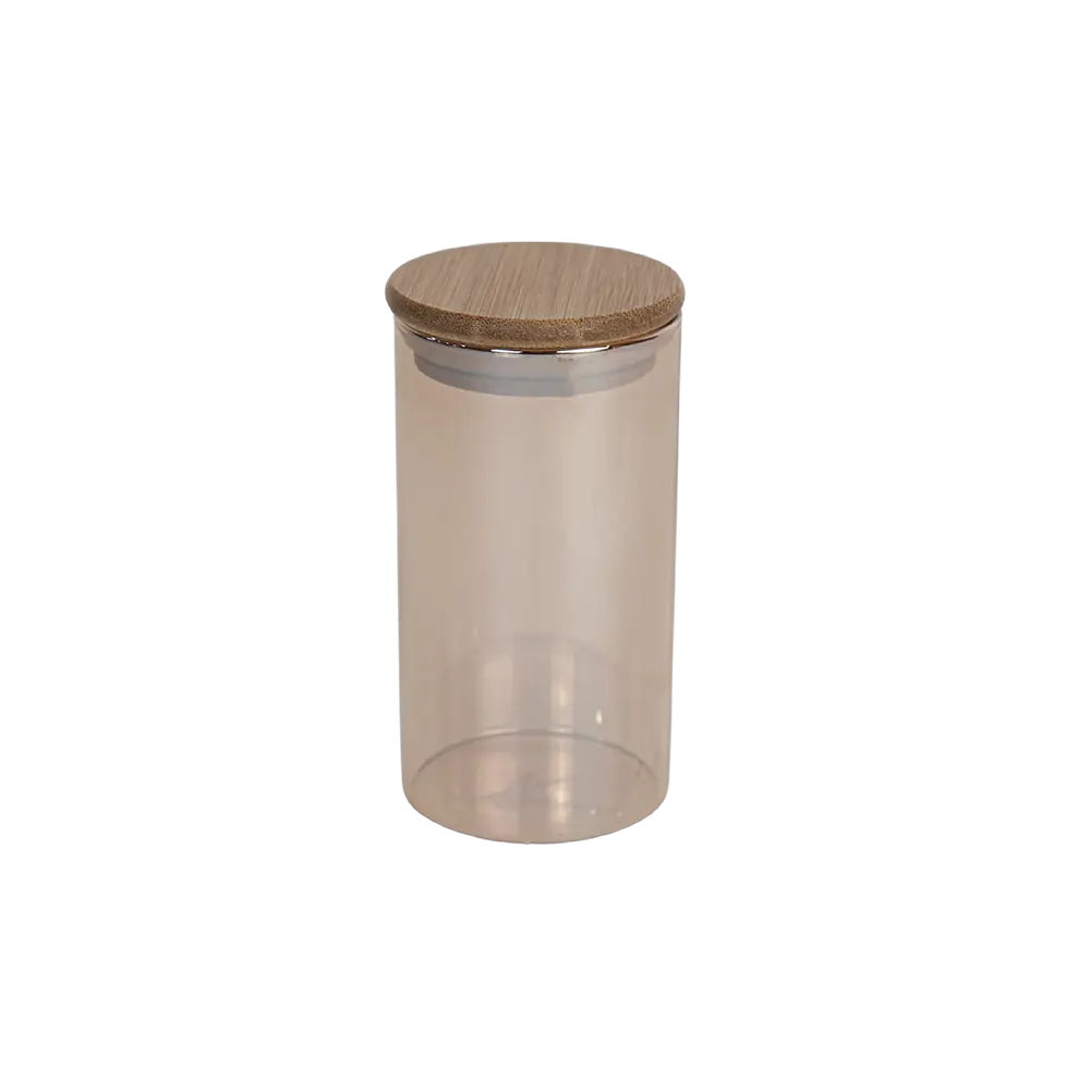 Glass 12.5cm bronze jar with wooden lid