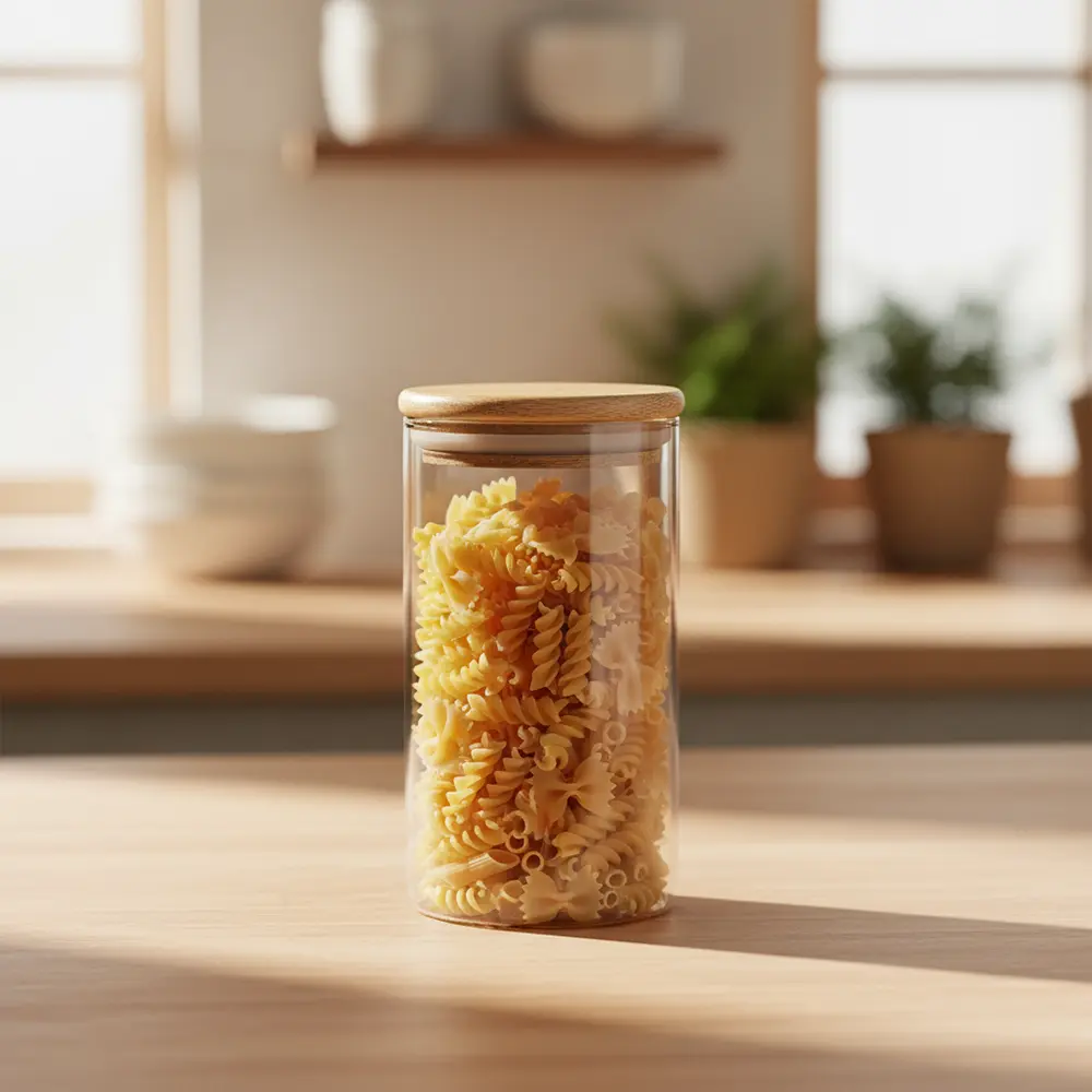 Glass 12.5cm bronze jar with wooden lid1