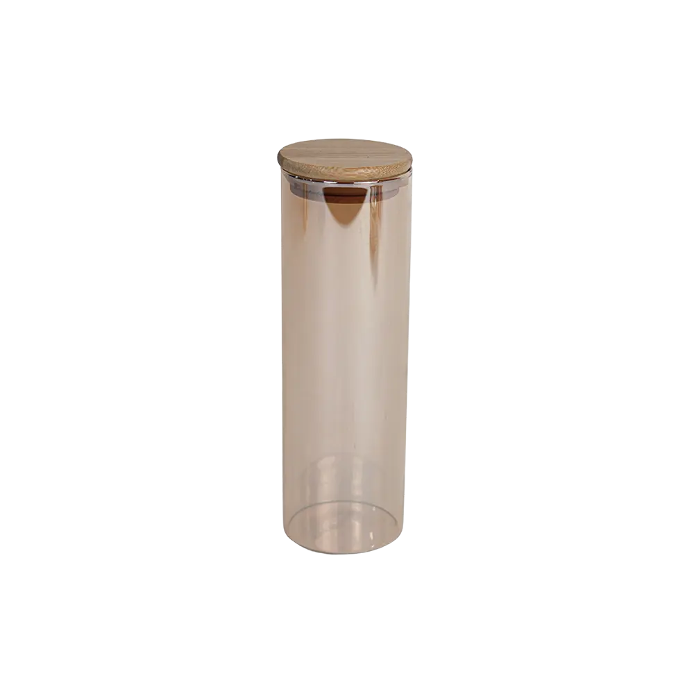 Glass 20.5cm bronze jar with wooden lid