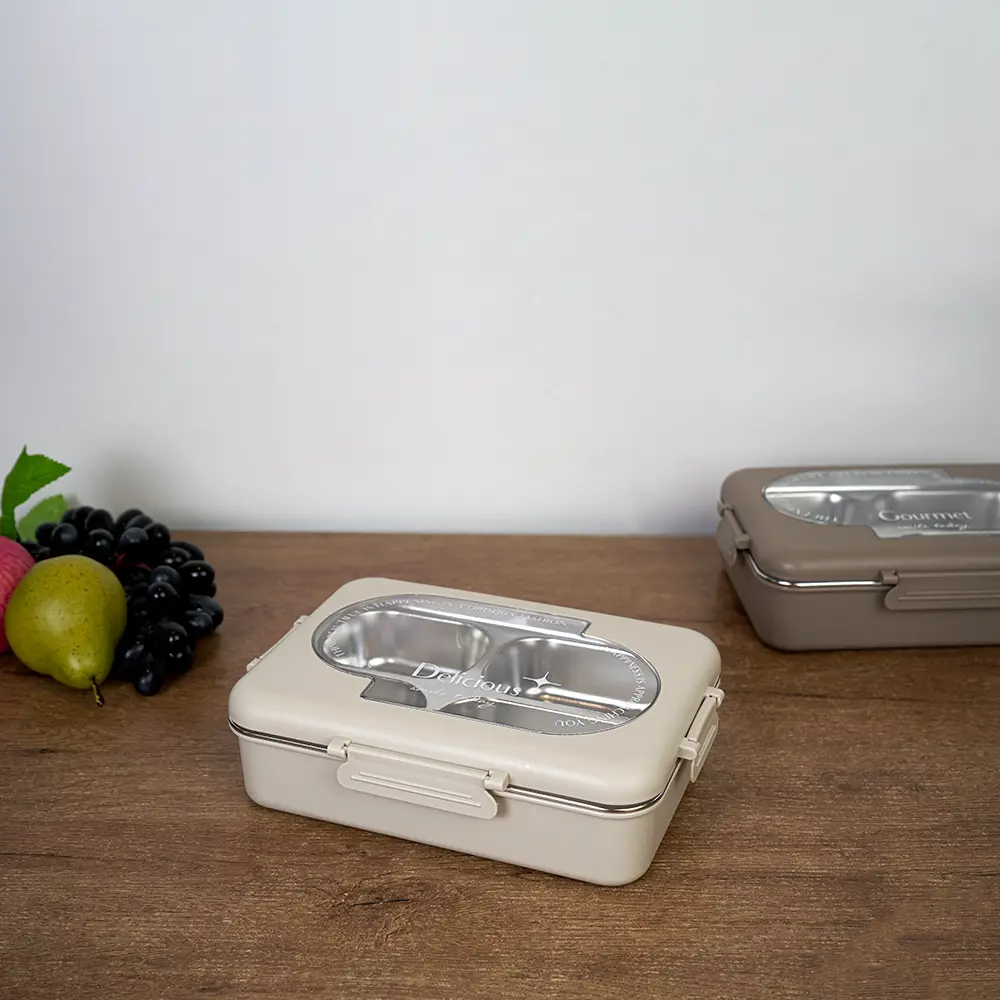 Gourmet stainless 4 sections beige lunch box