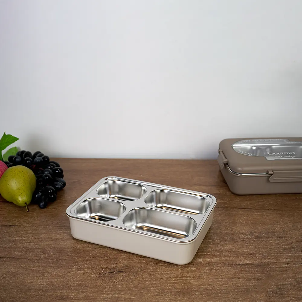 Gourmet stainless 4 sections beige lunch box1