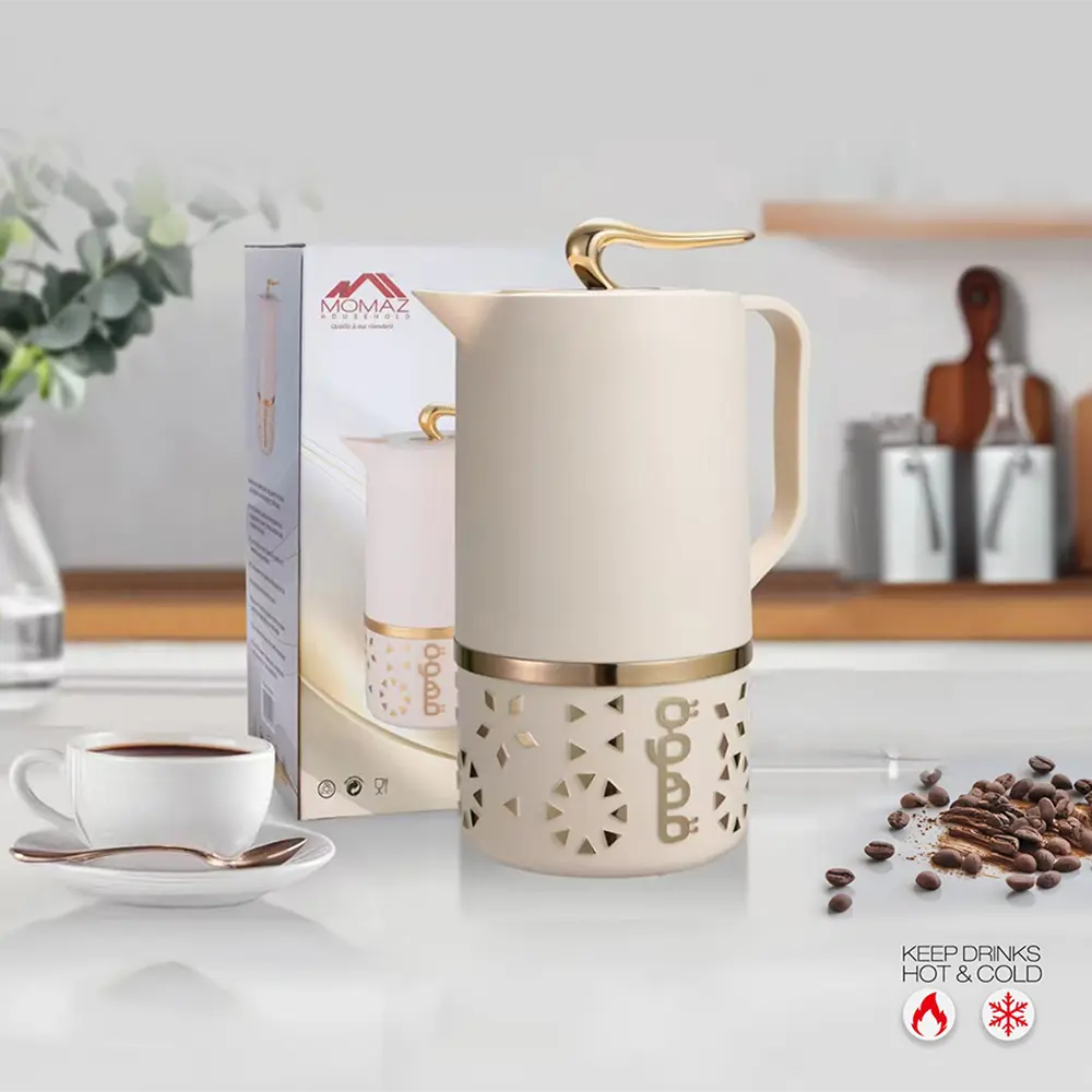 Momaz 1l beige & gold vacuum flask1