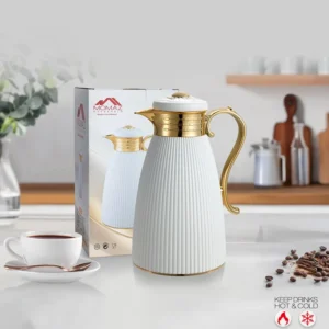Momaz 1l white & gold vacuum flask1