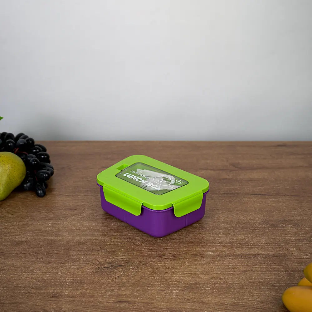Plastic-3-Sections-Purple-Lunch-Box-with-Green-Lid-&-Spoon Plastic 3 sections purple lunch box with green lid & spoon