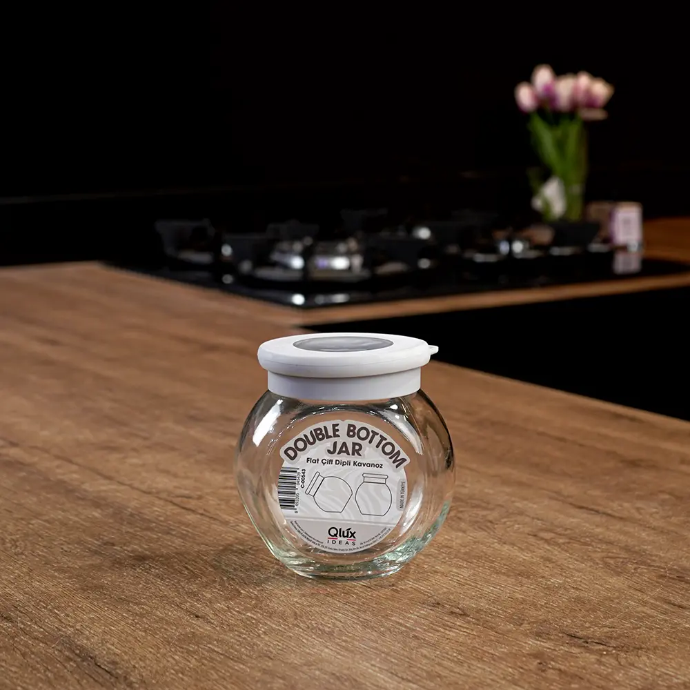 Qlux 750ml double bottom jar with grey lid1