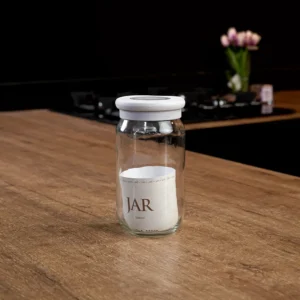 Qlux flat 1l flat jar with grey lid1