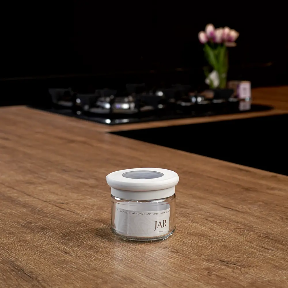 Qlux flat 300ml jar with light grey lid1