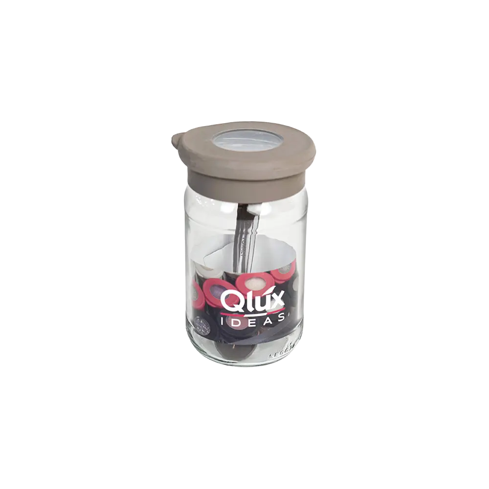 Qlux flat 300ml spices jar with beige lid & spoon