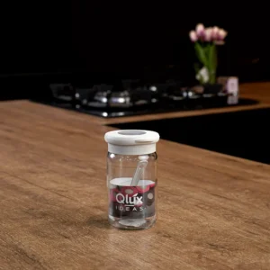 Qlux flat 300ml spices jar with light grey lid & spoon1