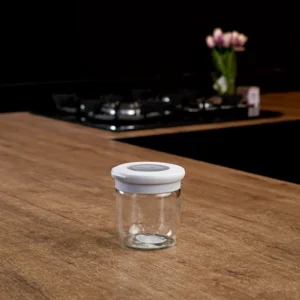 Qlux flat 425ml flat jar with grey lid1