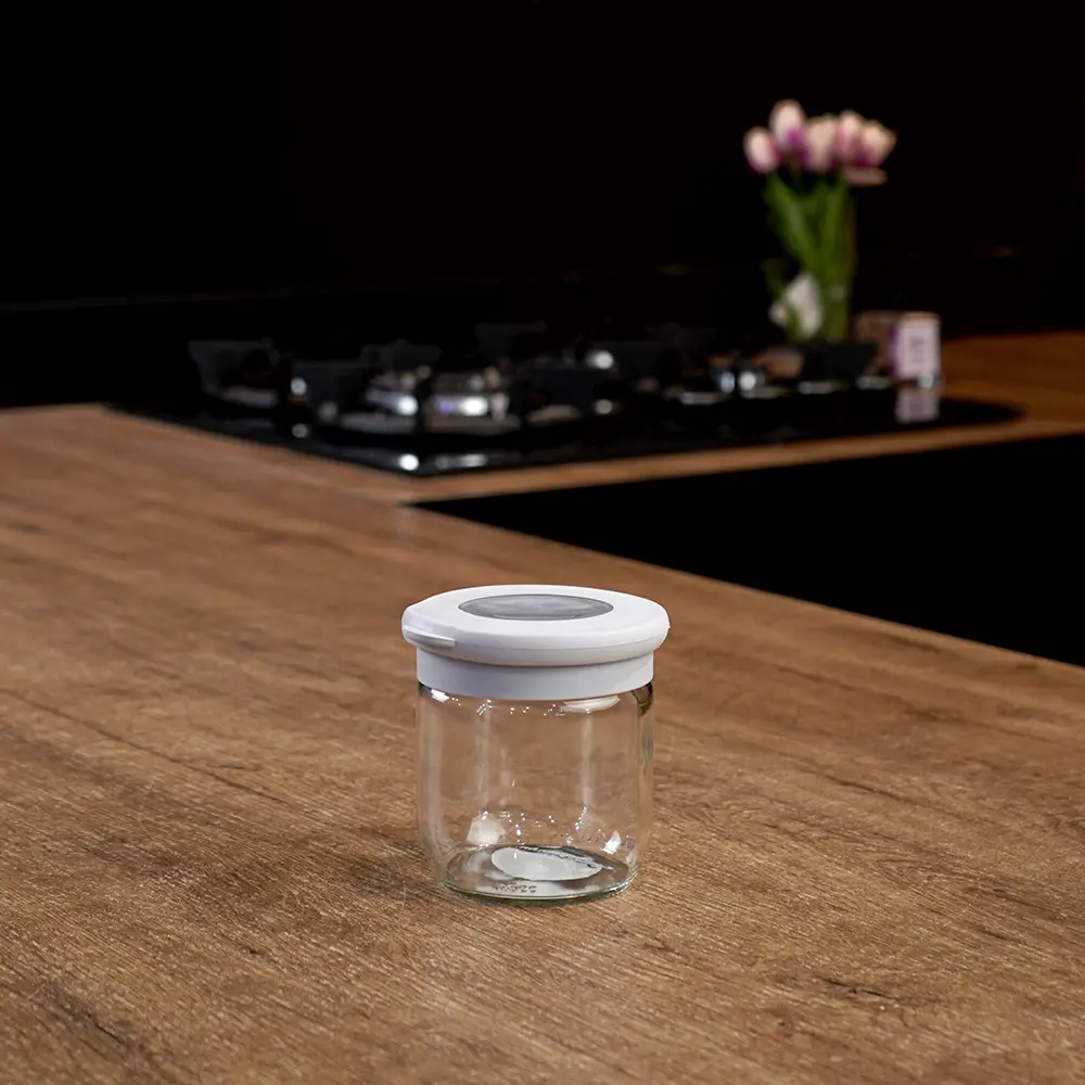 Qlux flat 425ml flat jar with grey lid1