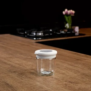 Qlux flat 425ml flat jar with light grey lid1