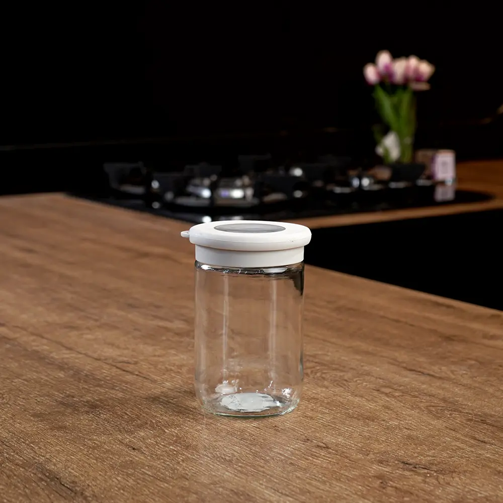 Qlux flat 660ml flat jar with light grey lid1