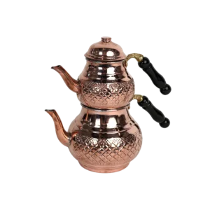 Red copper double teapot with black handle