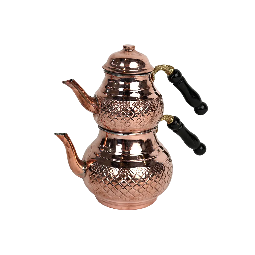 Red copper double teapot with black handle